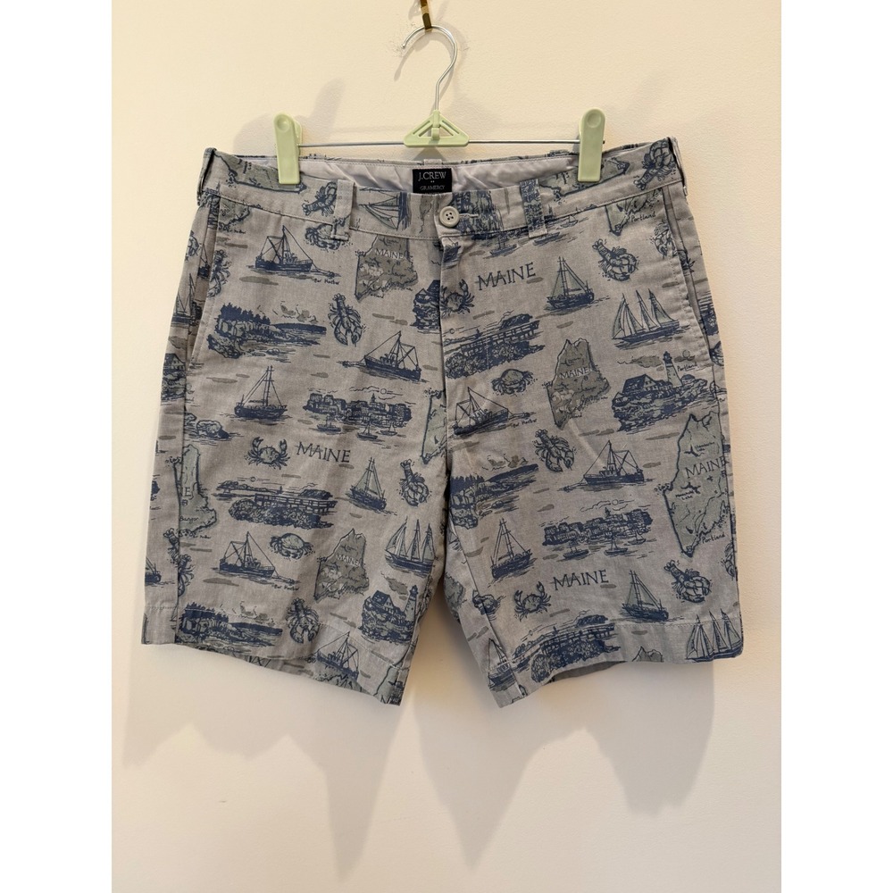 J.Crew Gramercy Men's 33 Maine Nautical Sailboat Map Print Shorts 8.5"